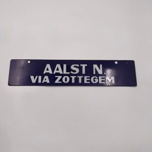 Vintage dubbelzijdig emaille treinstation - Aalst via zottegem - Schaarbeek