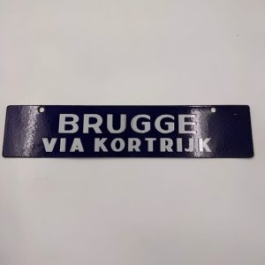 Vintage dubbelzijdig emaille treinstation - Brugge via Kortrijk - Ieper