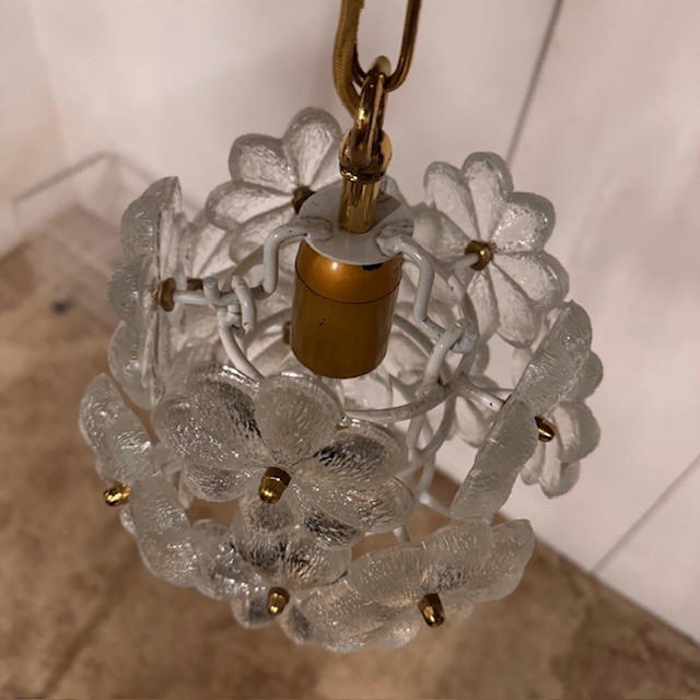 Lustre Vintage Emilio Scoliari Murano 1960, Chrome Et Laiton – TBE